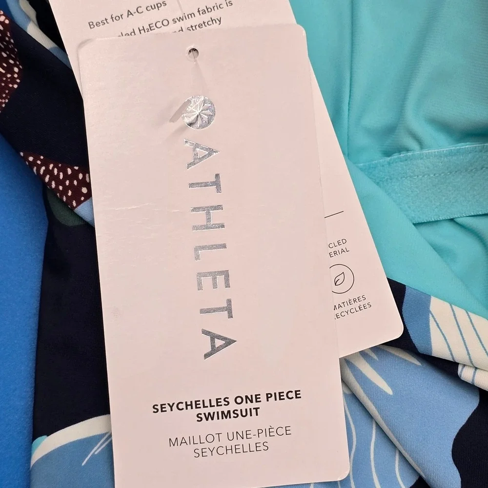 Athleta‎ Seychelles One Piece Swimsuit Floral Navy Blue Tall Large NWT 986170